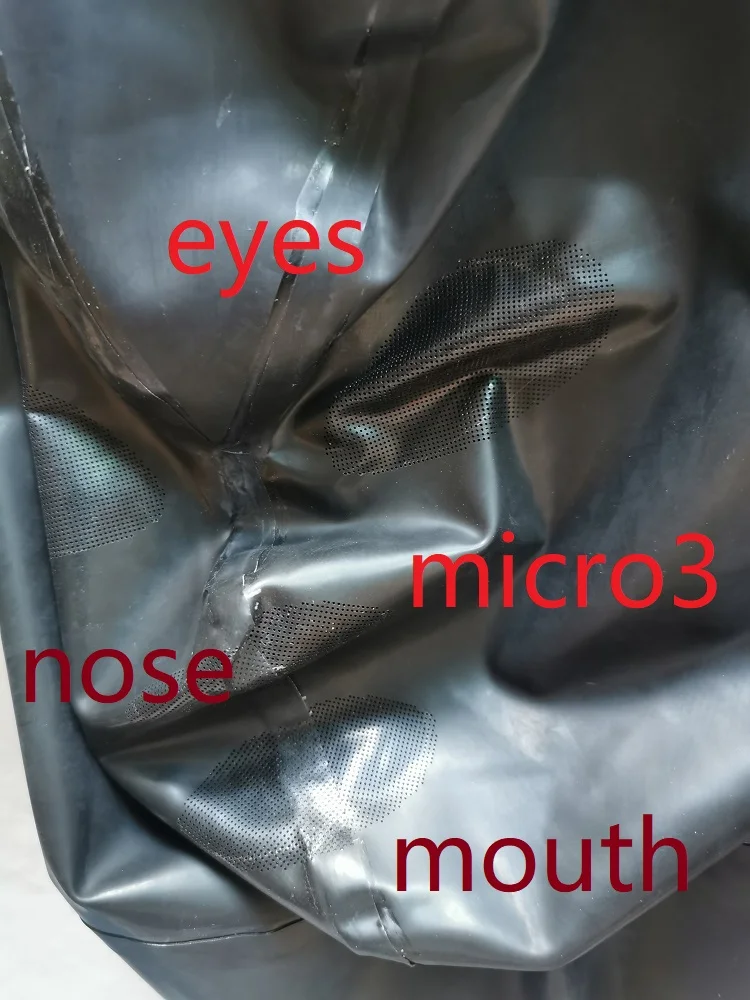 Latex Hats Hood with Chest Suits Micro Handmade Head Dress Tght Top catsuits Perforted eyes nose mouth Zipper