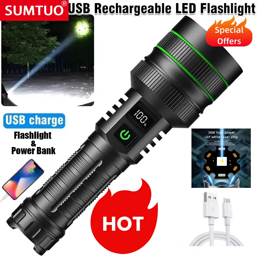 

1000000LM Ultra Powerful Flashlight Zoom 5000M Long Range Torch High Power Led Flashlights Rechargeable Strong Tactical Lantern