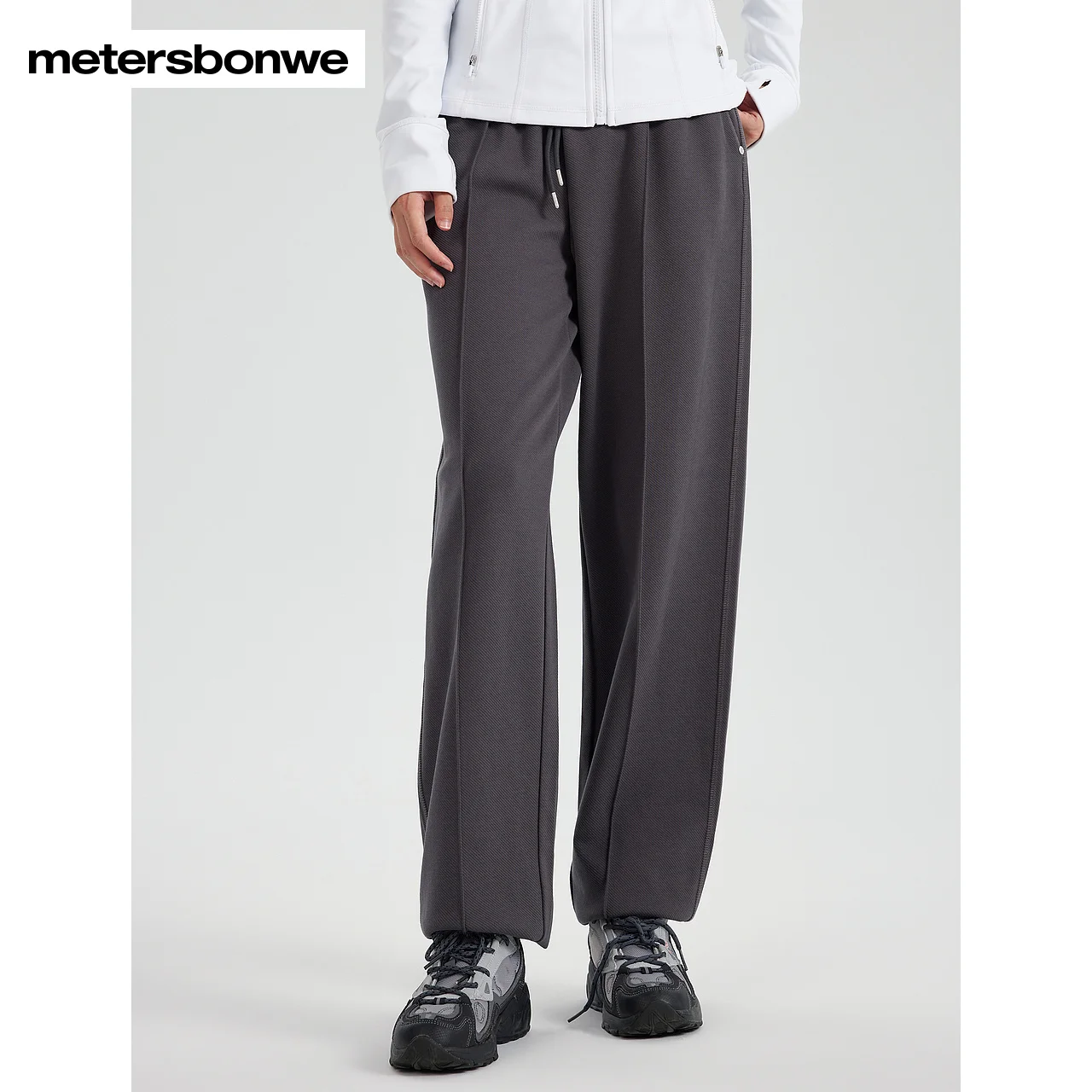 Metersbonwe-Damen-Hose, einfarbig, klassisch, entspannt, konisch, Pinch-Naht-Design, weiche elastische Hose, schlicht, lässig, Herbst und Winter