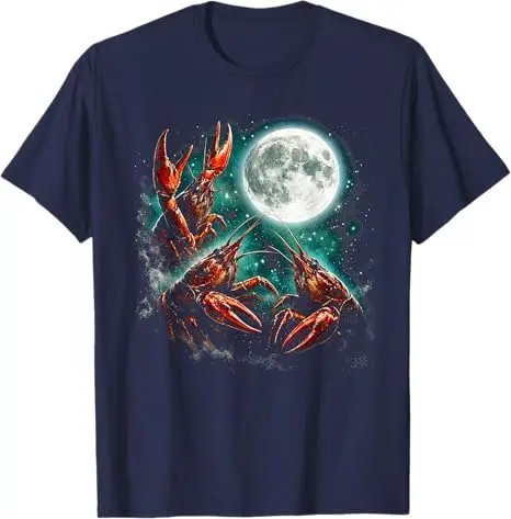 Three Crawfish Moon Crawfish Howling To The Moon Vintage 90er Jahre T-Shirt Y2k Moon Galaxy Space Retro Animal Aesthetic Tee Kleidung – Detail 5