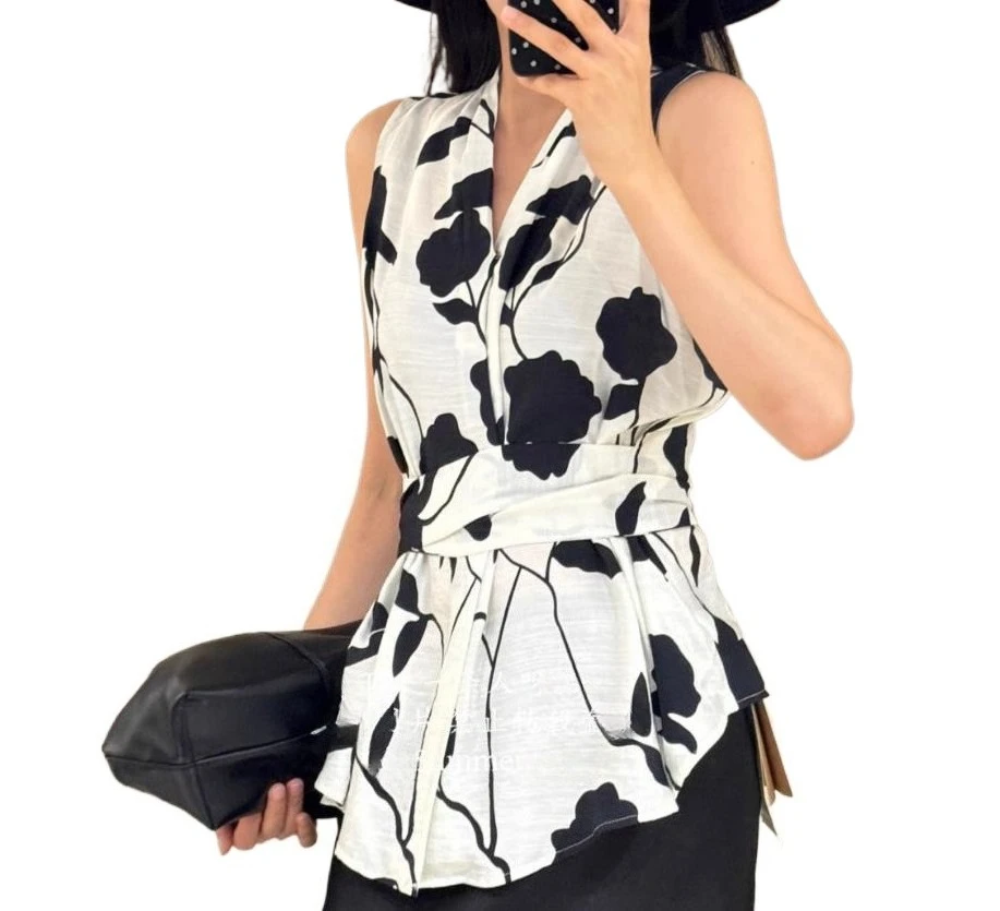 

women printed shirts women v neck sleevelesss floral tops