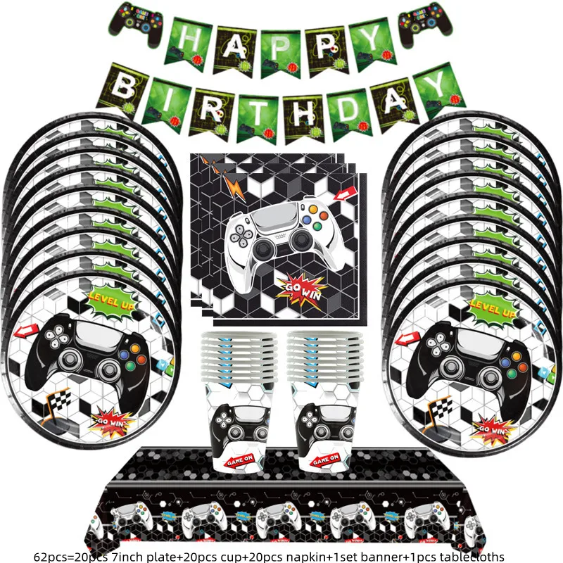 Videospiel Tischdecke Party Dekoration Geburtstag Lieferungen GamePad Thema Geschirr Set Glücklich Hintergrund Luftballons Deco Für Kinder Jungen – Detail 6