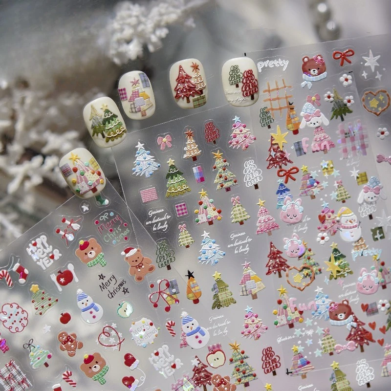 

Cute Bunny Nail Stickers Mother of Pearl Glow Self Adhesive Nail Decals for Christmas Party Sweet No Glue Needed Long Lasting