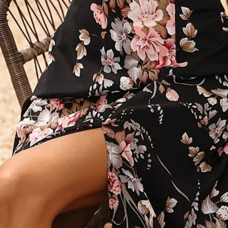 فستان بوهو النسائي للربيع والصيف مطبوع عليه زهور مكشوف الأكتاف يُباع بدون أكمام فستان أنيق للنساء فساتين ماكسي أنيقة للنساء