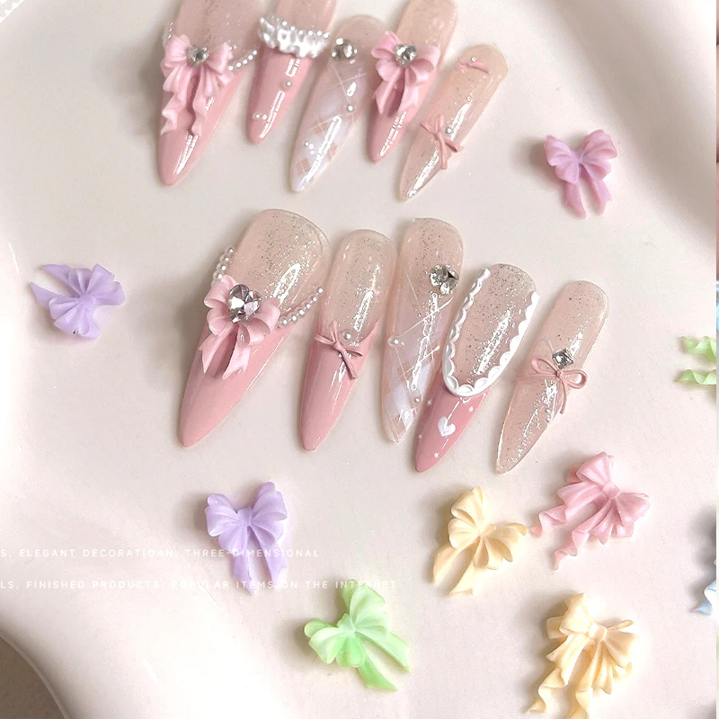 Gemischte Schleife 3D Harz Nagel Charms Mini Bunte Schleife Kawaii Strass Maniküre Zubehör DIY Salon Nail Art Dekorationen
