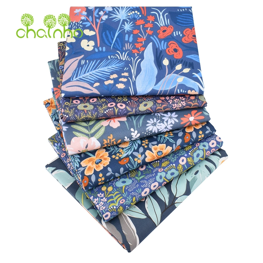 

Chainho,Printed Twill Weave Cotton Fabric,DIY Sewing Quilting Material,Patchwork Cloth,Blue FLoral Series,4 Specification,CC179