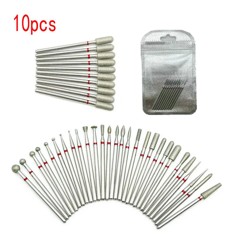 10pc Diamond Nail Drill Cuticle Clean Bit Set Milling Cutter for Manicure Electric Cutter Bits Accessories Dead Skin Remove Tool