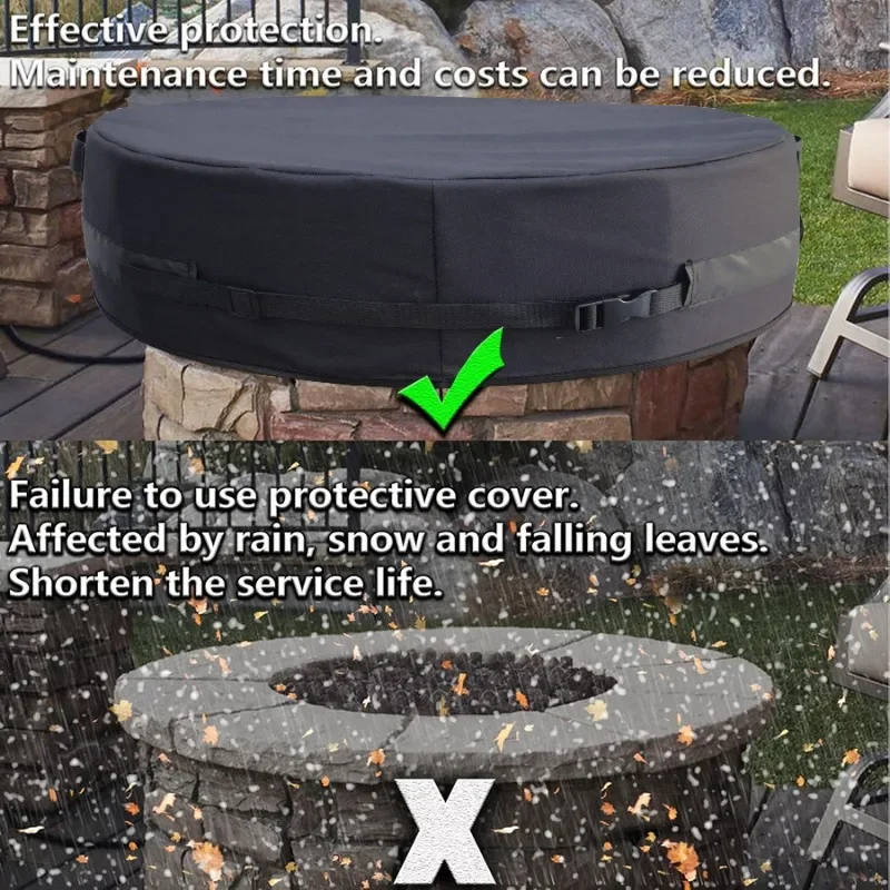 Outdoor Circular Stone Wall Bottom Elastic Rope Fire Pit Cover with Adjustable Buckle 600D Waterproof Protection Cover