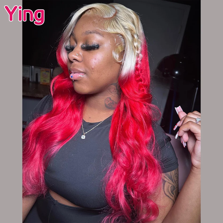 Ying Body Wave Brazilian Remy 13x4 Lace Frontal Wig PrePlucked #613 Blonde Root With Red Omber 13x6 Lace Front Human Hair Wigs