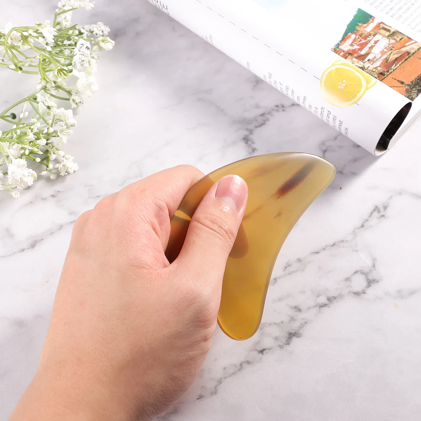Ox Horn Gua Sha Board أداة تدليك كشط سطح أملس للوجه والرقبة علاج الجسم تعزيز لون البشرة مرونة غوا شا