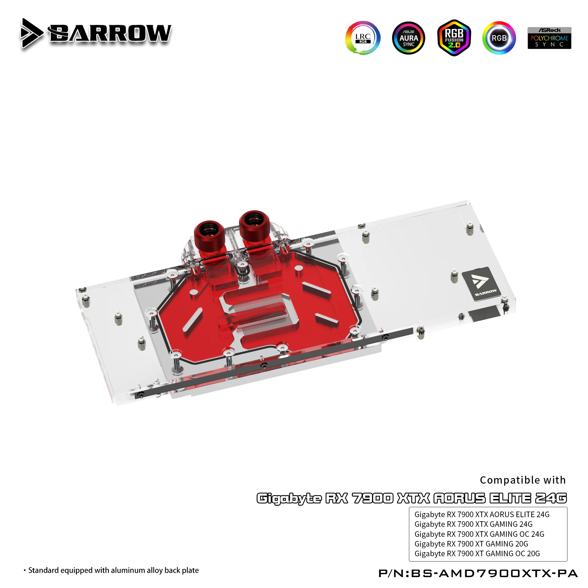 Barrow Water Cooling GPU Block for Gigabyte RX 7900 XTX Gaming AORUS ELITE BS-AMD7900XTX-PA