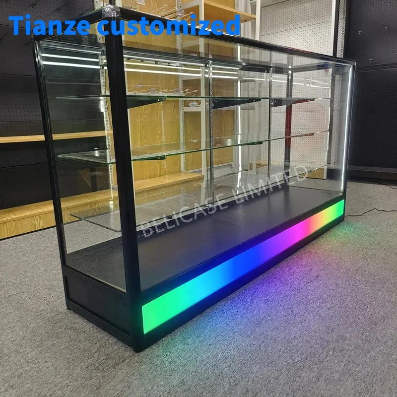 (customized)70inch Smoke Shop FullGlass Display Cabinets With Led Light Tall Products Display Cases Showcase