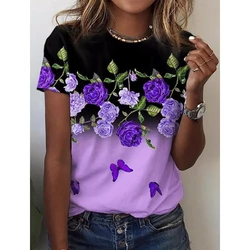 Summer Clothes Women 2024 Harajuku Flower 3D Women's Y2k Graphic T Shirts Casaul Everyday Tops Female Short Sleeve Tee Blouse