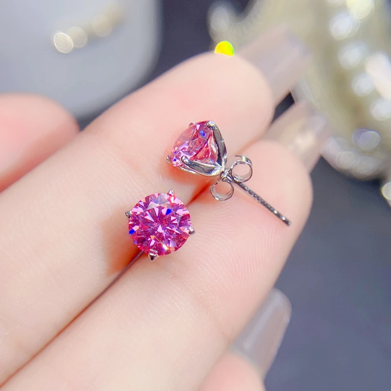 Pink moissanite Ear Studs Very classic style, good color. 925 pure silver. Gra  black card waist code