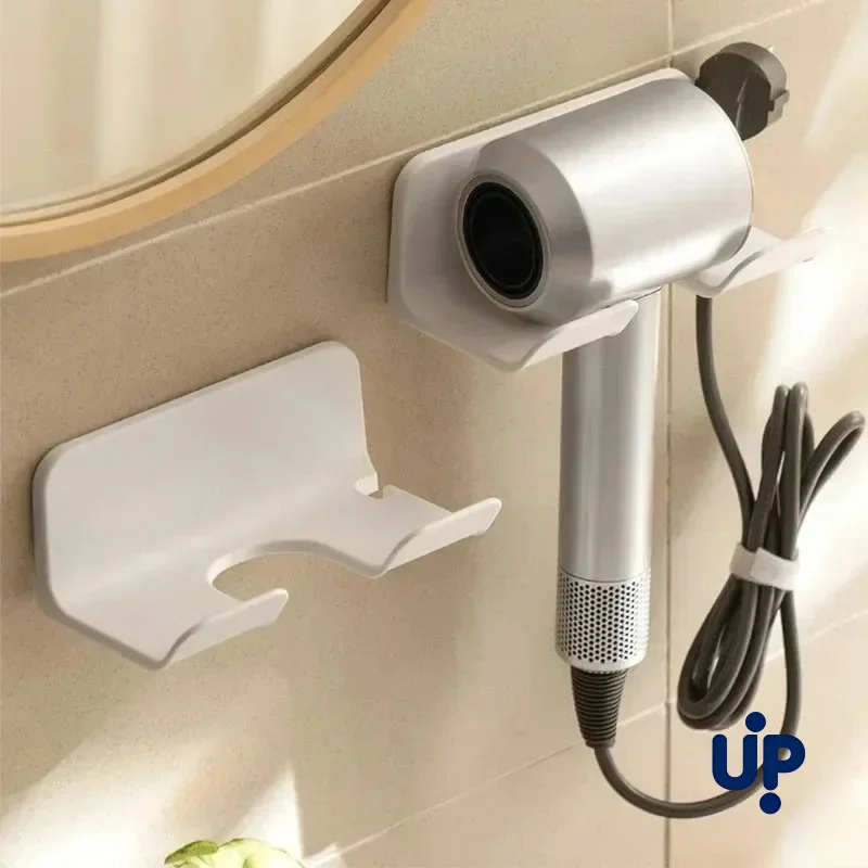 Soporte para secador de pelo montado en la pared, soporte para secador de pelo sin perforaciones, organizador para secador de pelo, blanco, negro