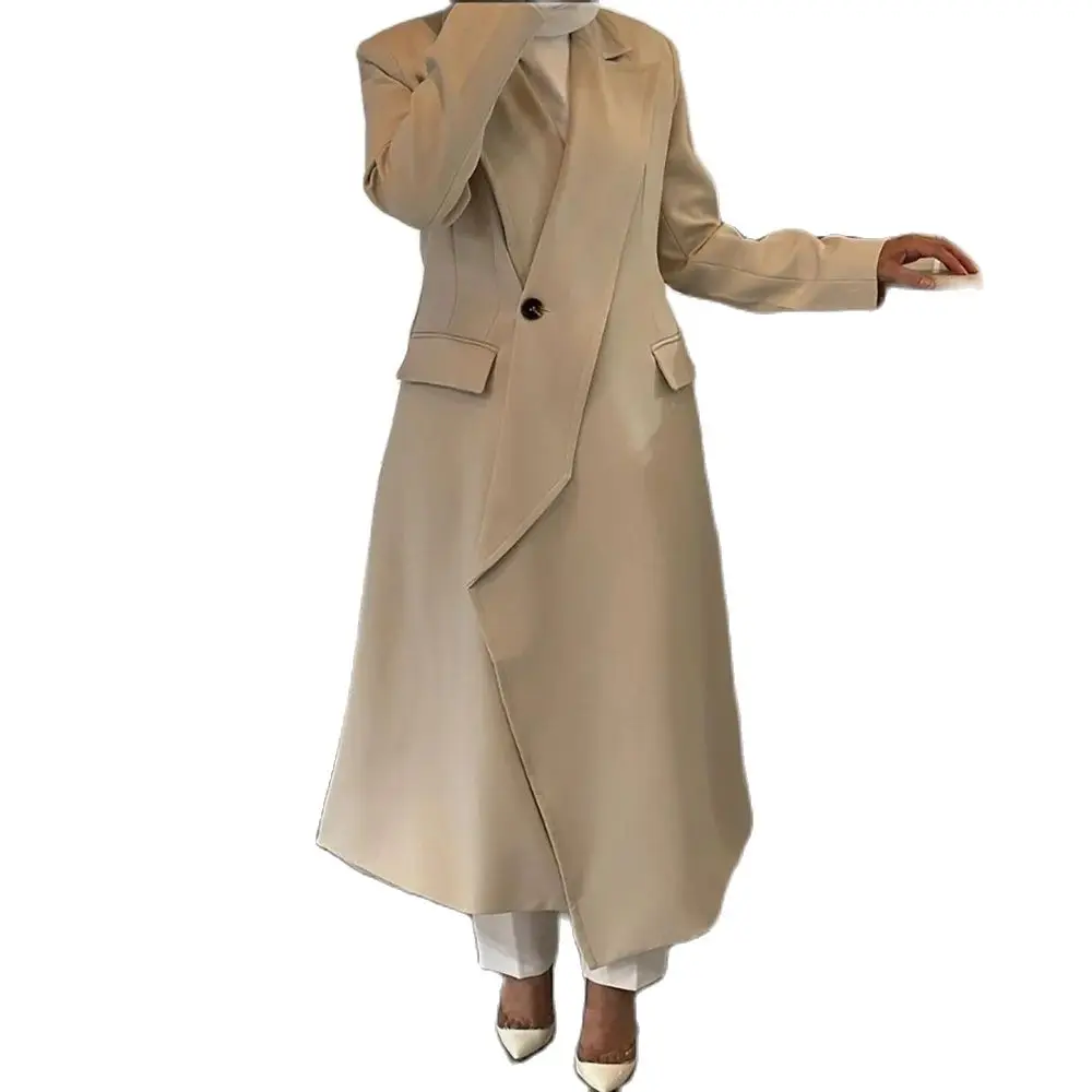 Fashionable Unique Design Long Women Long Jacket Fashion Single Buckle Female Daily Coat Formal Ankle Length Dress