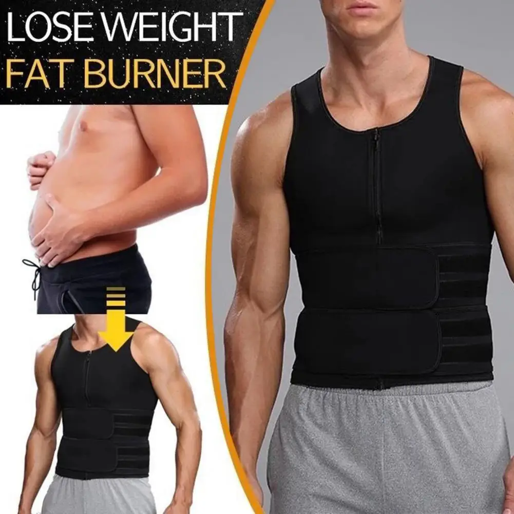 Professional Men Sport Tank Top Compression Shirt Belt Fasten Tape Shed Pound Men Sweat Waist Trainer Fitness