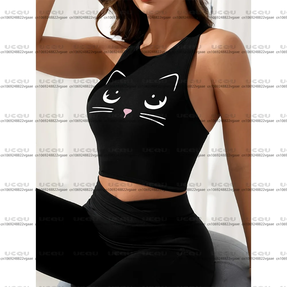 الفتيات الرياضية اليوغا تجريب تانك رياضي القط الوجه قصيرة الطفل تي شيرت بلا أكمام المرأة لباس غير رسمي مثير المحاصيل المحملة هدية الراحة صالح