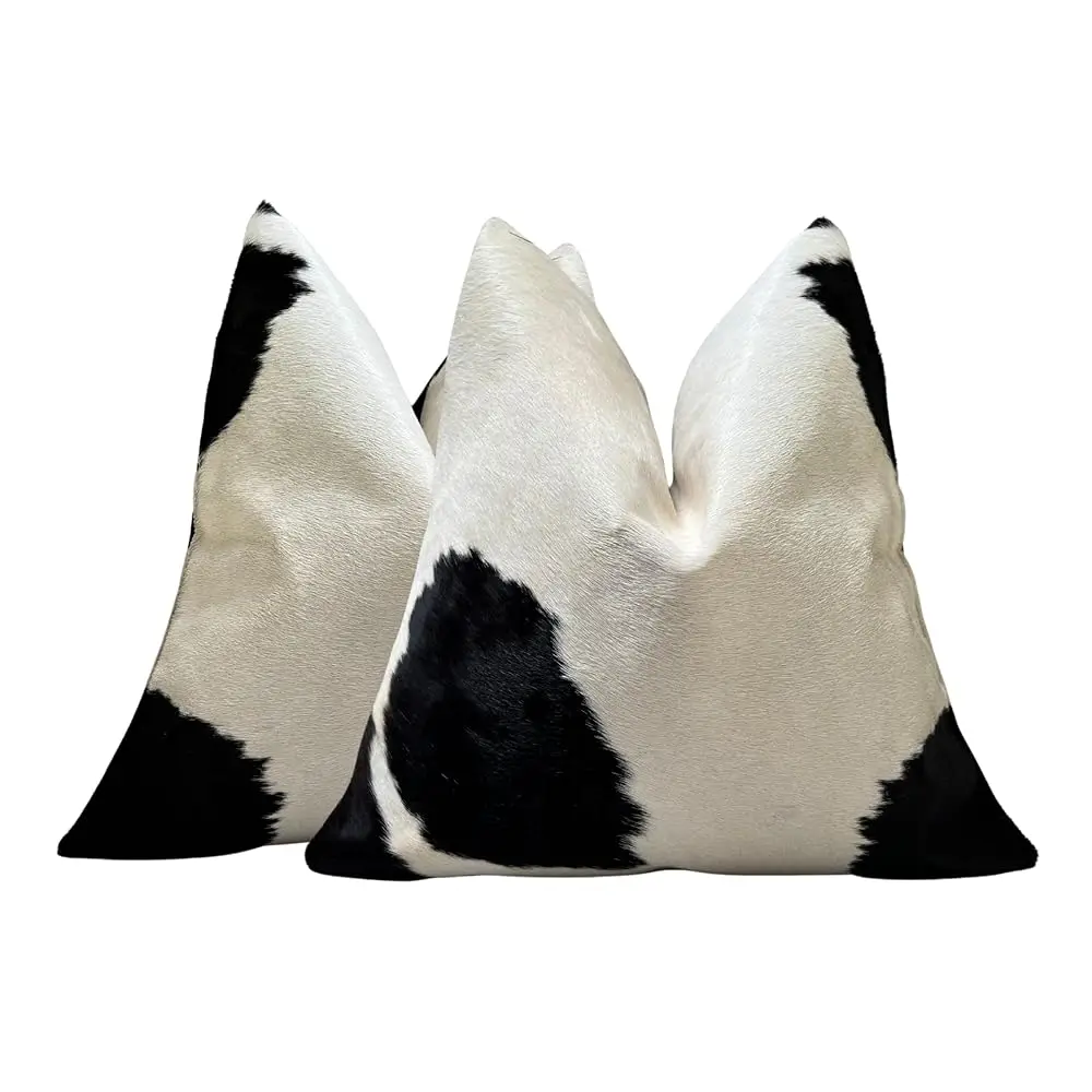 

Pa Of 2 Set White N Bla Real Cowhide Genuine Leather Cushion Covers Throw Pillow For Farmhouse Decorations Chair Sofa Living