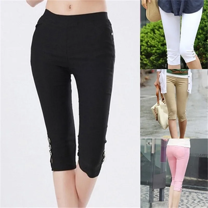 

Summer High Waist Women's Slim Waist Solid Color Stretch Leggings Capris Fashion Pencil Pants Crops For Female Cropped Pants