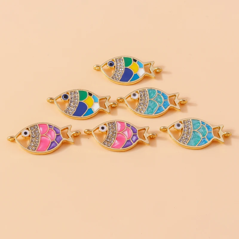 Leslie 10pcs Cute Enamel Crystal Drip Oil Fish Charm for Handmade DIY Bracelet Necklace Pendant Jewelry Making Accessories - Image 2