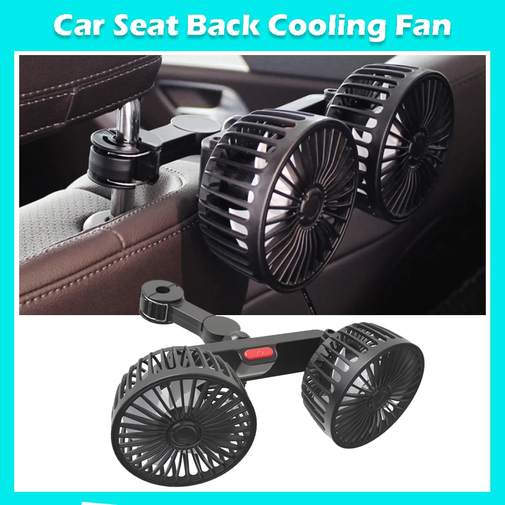 Car Seat Back Fan Dual Head Fan Interior Cooling Fan USB Charge 360 Degree Rotation Car Headrest Ventilation Fan Neck Cooler Fan