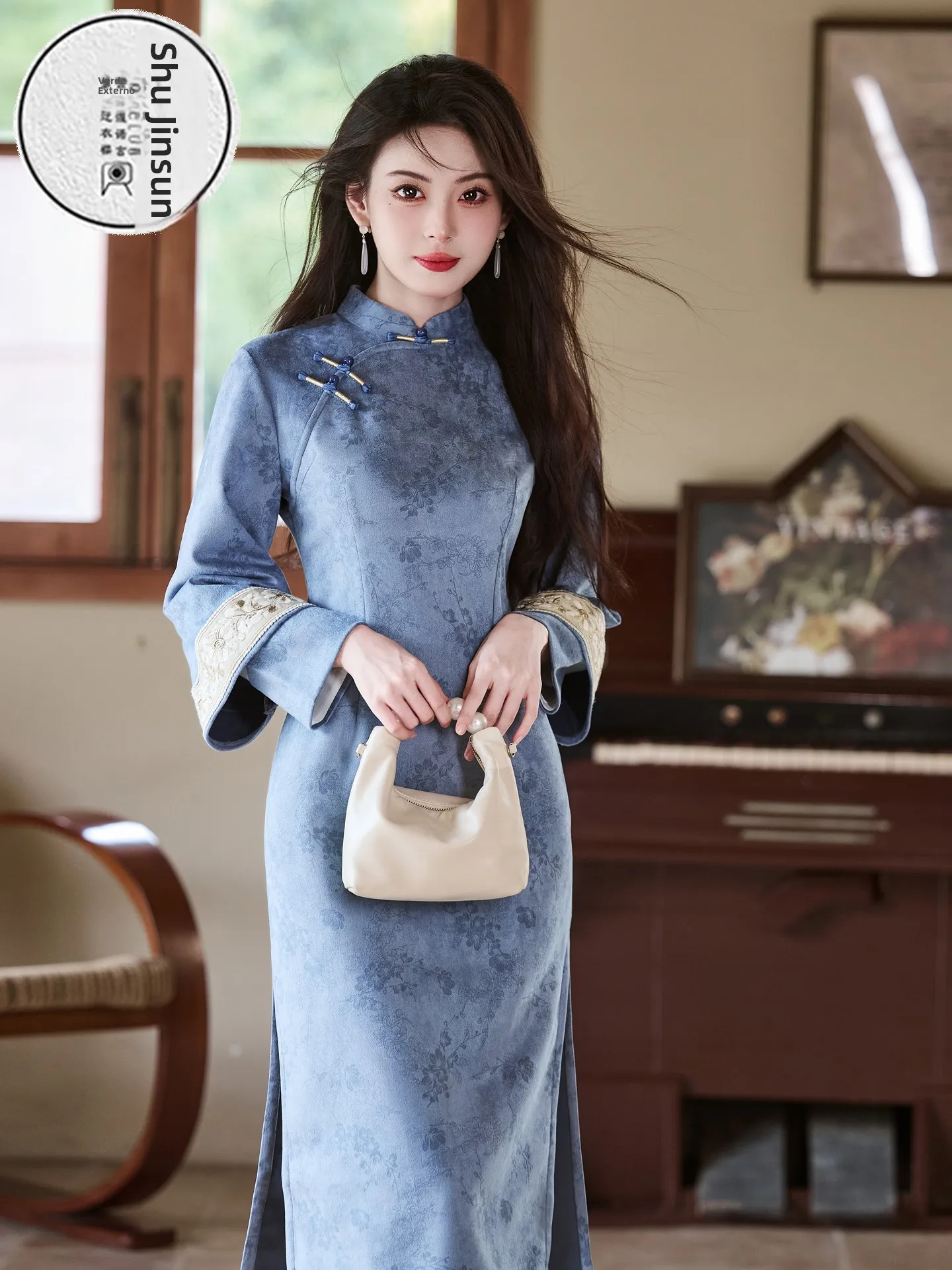 retro-chinese-sle-slimming-dr-women's-mid-length-long-sve-faionable-ele-autumn-winter-dr