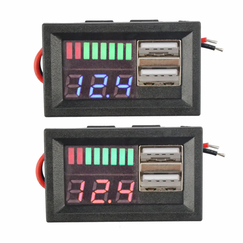 Digital Lead Acid Lifepo4 Lithium Battery Capacity Indicator USB Charger Voltmeter Panel Voltage Meter Tester 12V Car Motorcycle