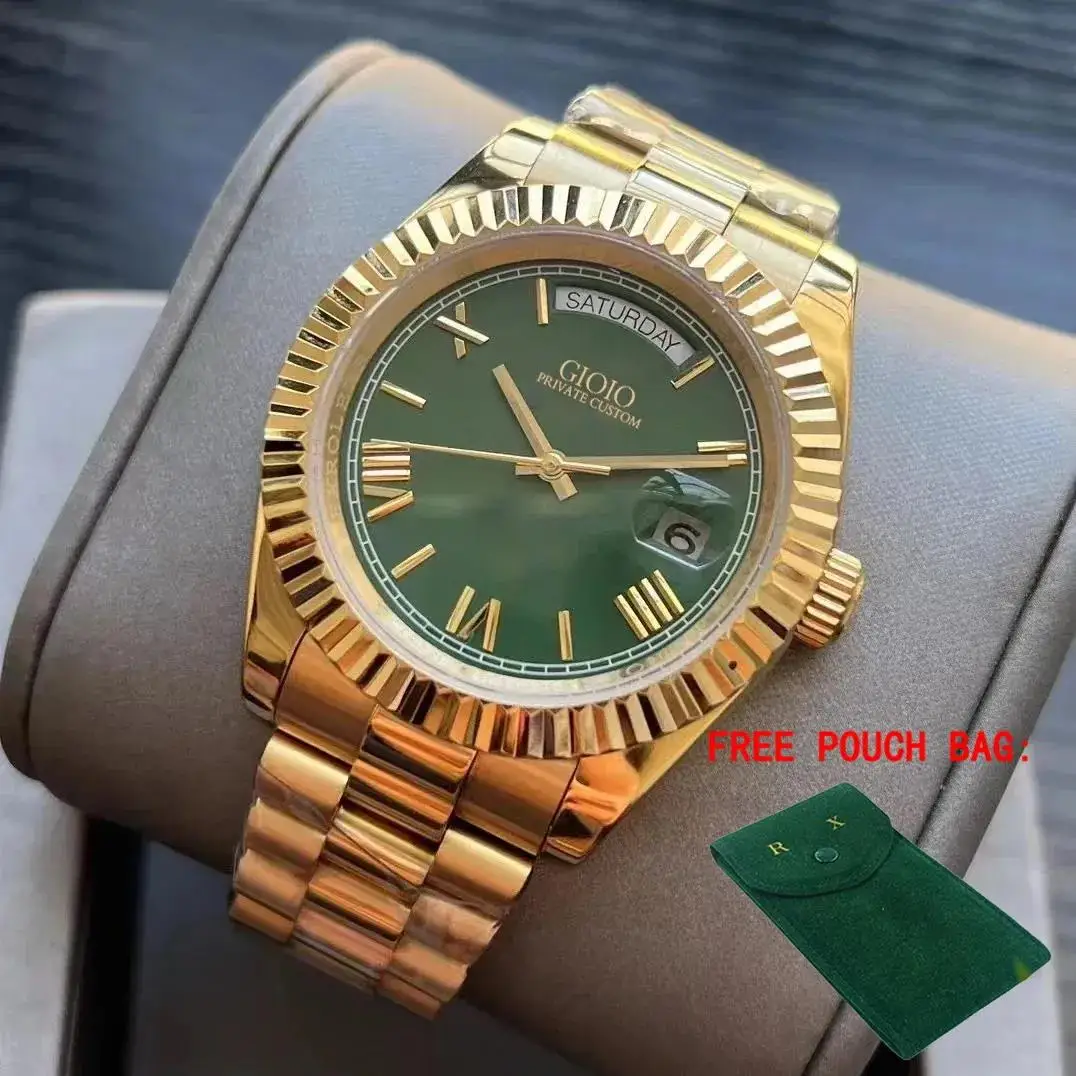 Luxury Men's Automatic Mechanical Watch Stainless Steel Silver Yellow Rose Gold Green Daydate Rome Dial Black White 36mm 41mm