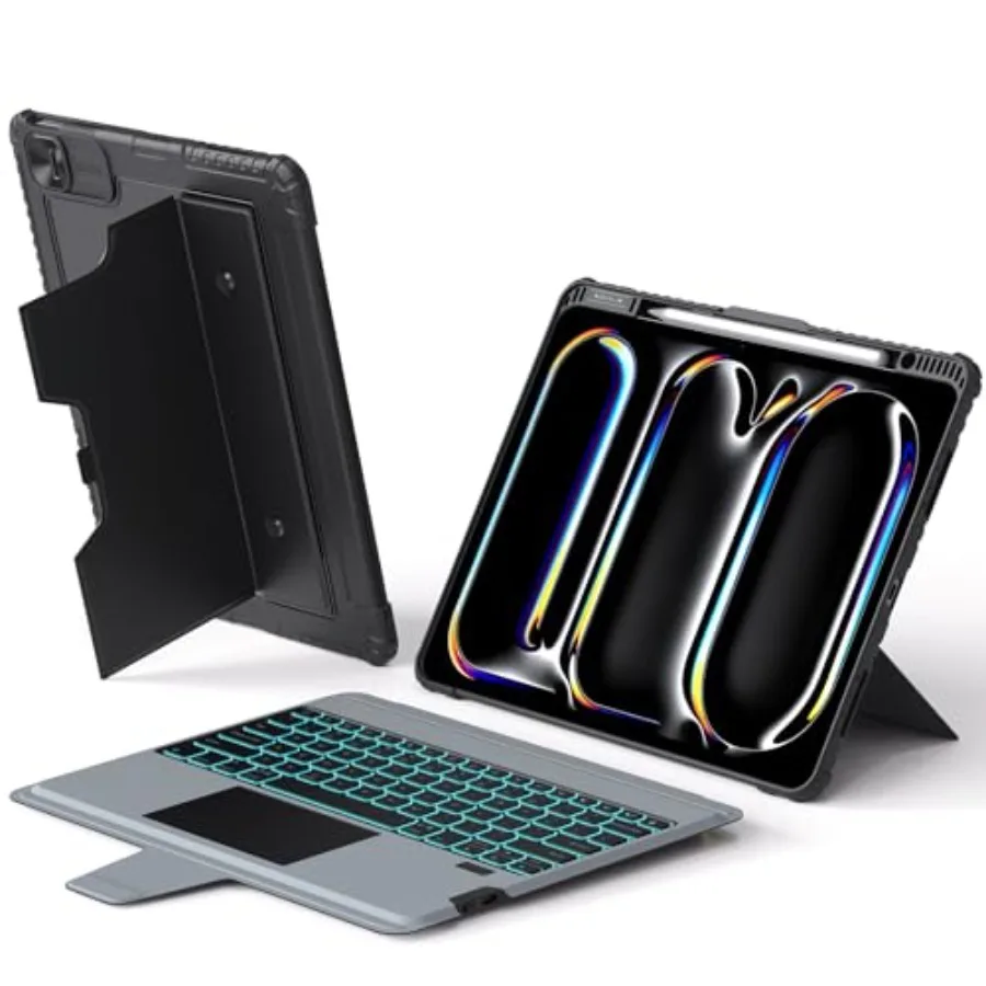 

Keyboard Case for iPad Pro 13 Inch M5/M4 2025/2024 : Rugged Protective Detachable Backlit Keyboard with Multi-Touch Trackpad St