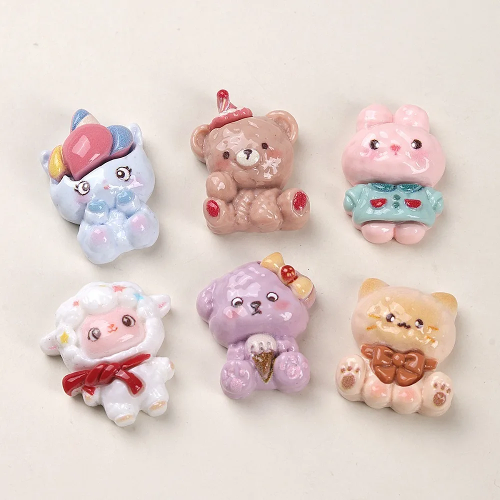 10pcs Mini Kawaii Cute Unicorn Bear Rabbit Flat Back Cabochons Scrapbook Diy  Party Hairpin Accessories Home Decoration Craft