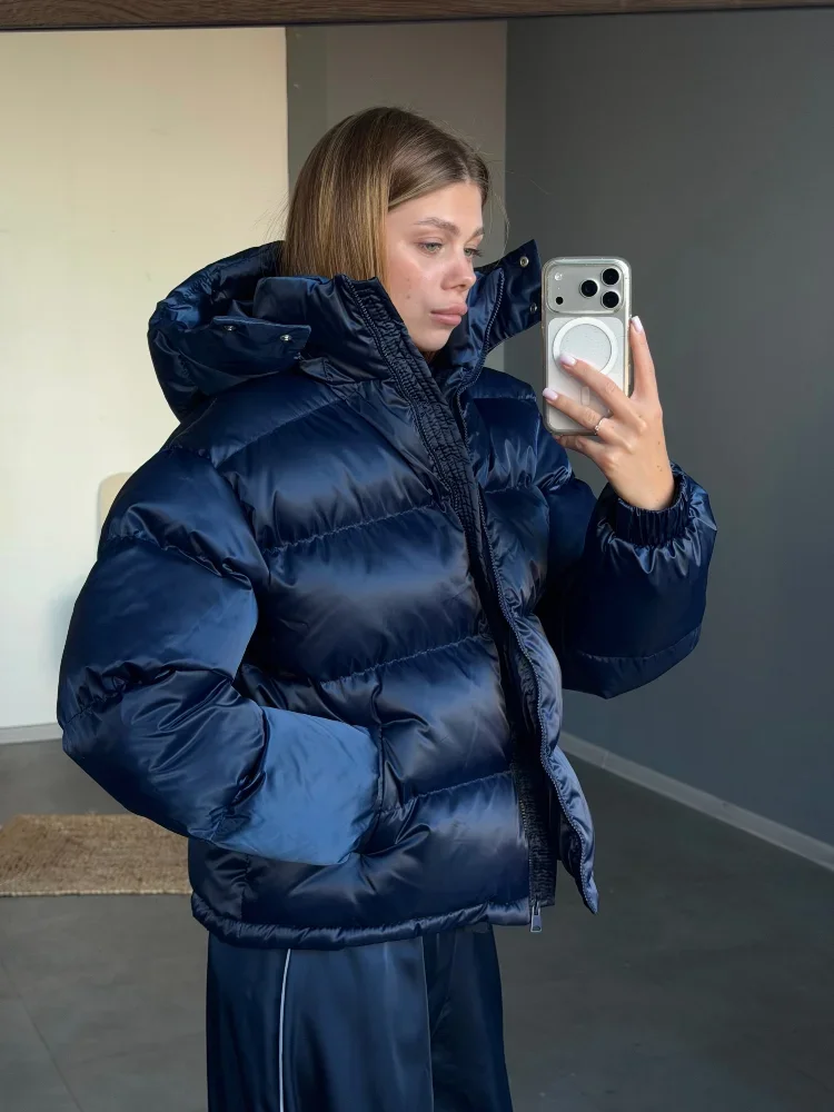 Women Solid Shiny Padded Hooded Winter Coat Glossy Long‑sleeve Thick Warm Winter Quilted Outerwear Casual Cotton‑padded Jackets 5 Women Solid Shiny Padded Hooded Winter Coat Glossy Long‑sleeve Thick Warm Winter Quilted Outerwear Casual Cotton‑padded Jackets 5