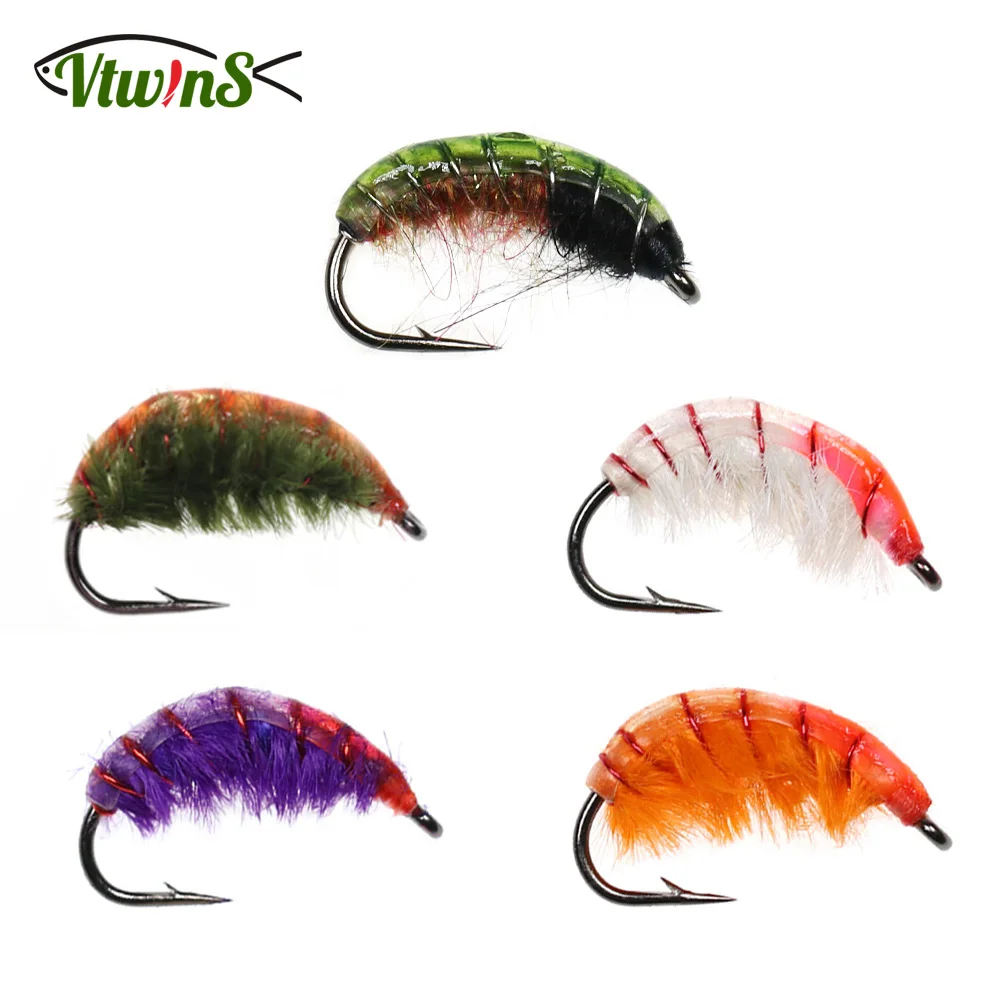 

Vtwins 6PCS Fast Sinking UV Czech Nymphs Scud Bug Worm Flies Barbed Fly Hook For Trout Bass Bluegill Fishing Lures Baits 8# 10 #