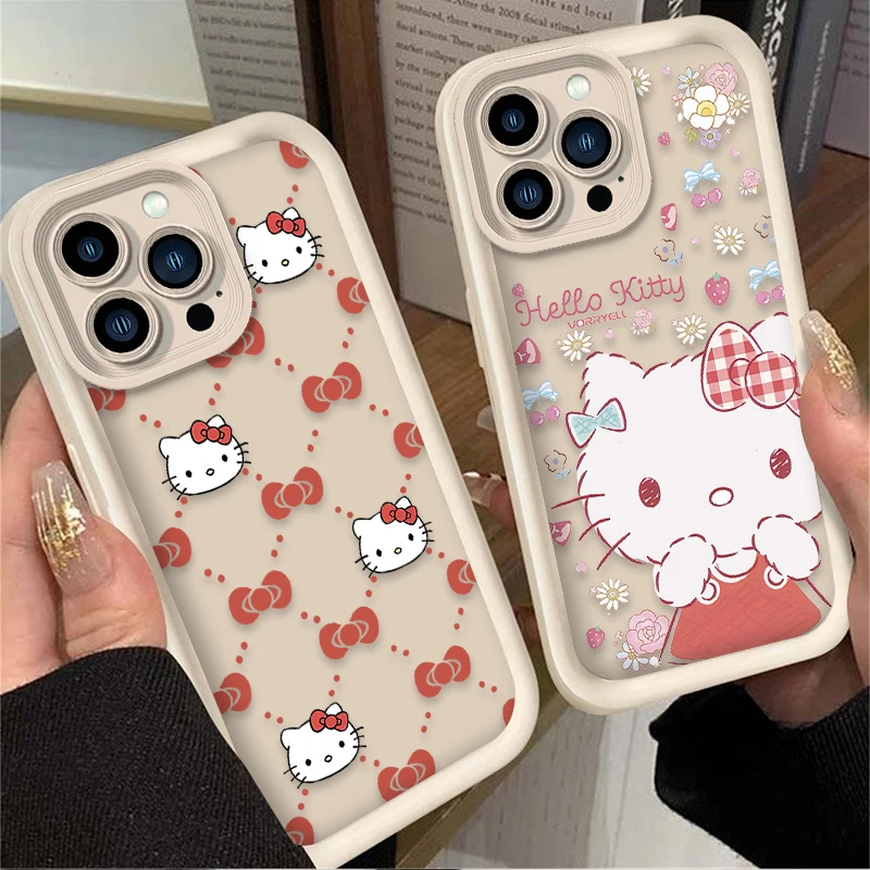 Hello Kitty Flower Bowknot Case For iPhone 16 15 14 13 12 11 Pro Max X XS X S Max XR SE 2020 7 8 Plus iphone16 Silicone Cover