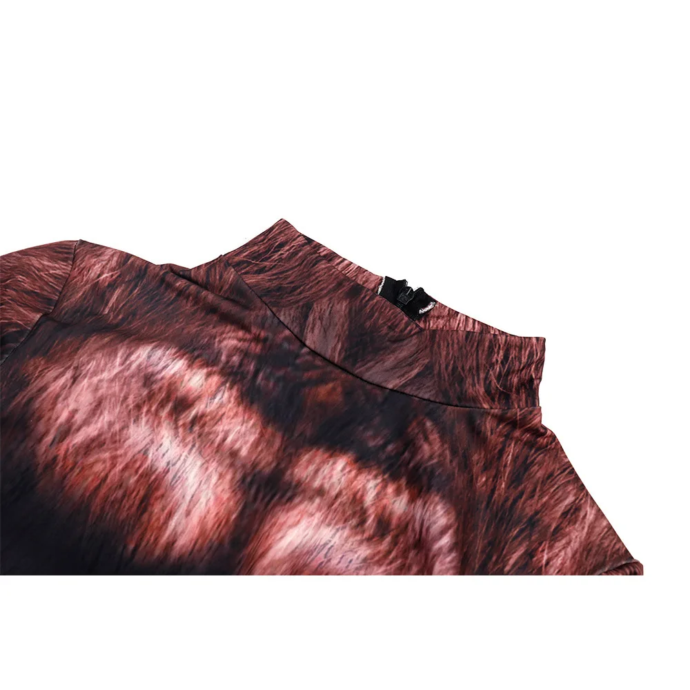 بدلة زينتاي ضيقة بأكمام طويلة مطبوعة ثلاثية الأبعاد بذيل للبالغين ، زي مثير ضيق ، بدلة جسم سبانديكس ، بدلة عضلات جلد النمر ، تأثيري