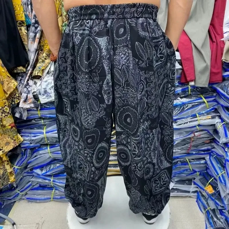 Elegant Fashion Harajuku Slim Fit Male Clothes Loose Sport All Match Casual Pants Printed Pockets Thin Style Wide Leg Trousers