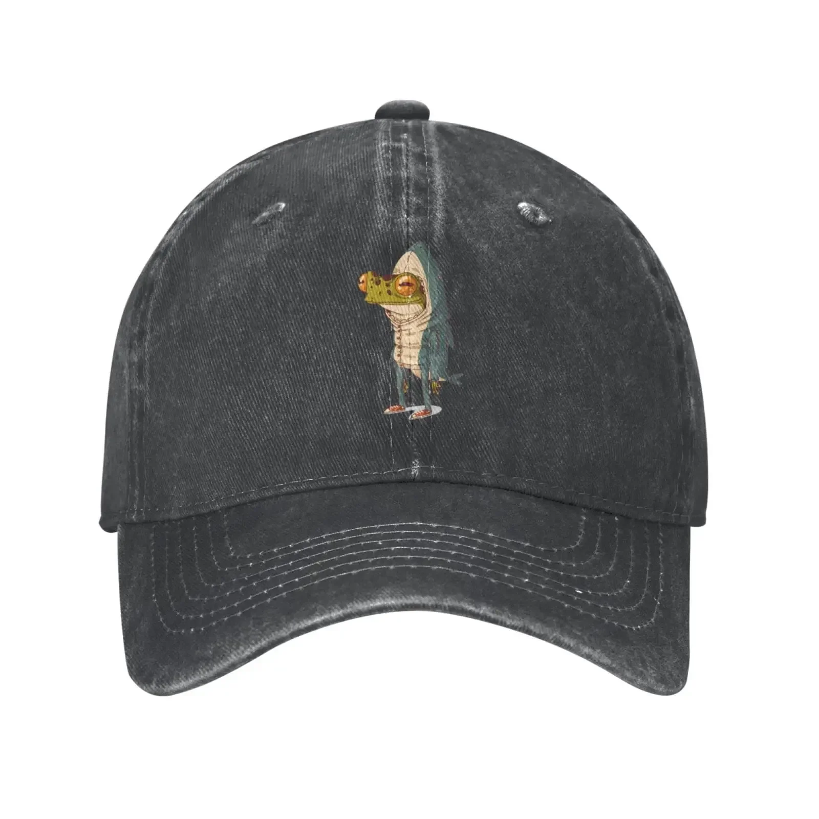 

Frog Shark Adjustable Washed Denim Cotton Low Profile Men Dad Trucker Hat Black Fitted Baseball Ball Cap for Men Unisex Headwear