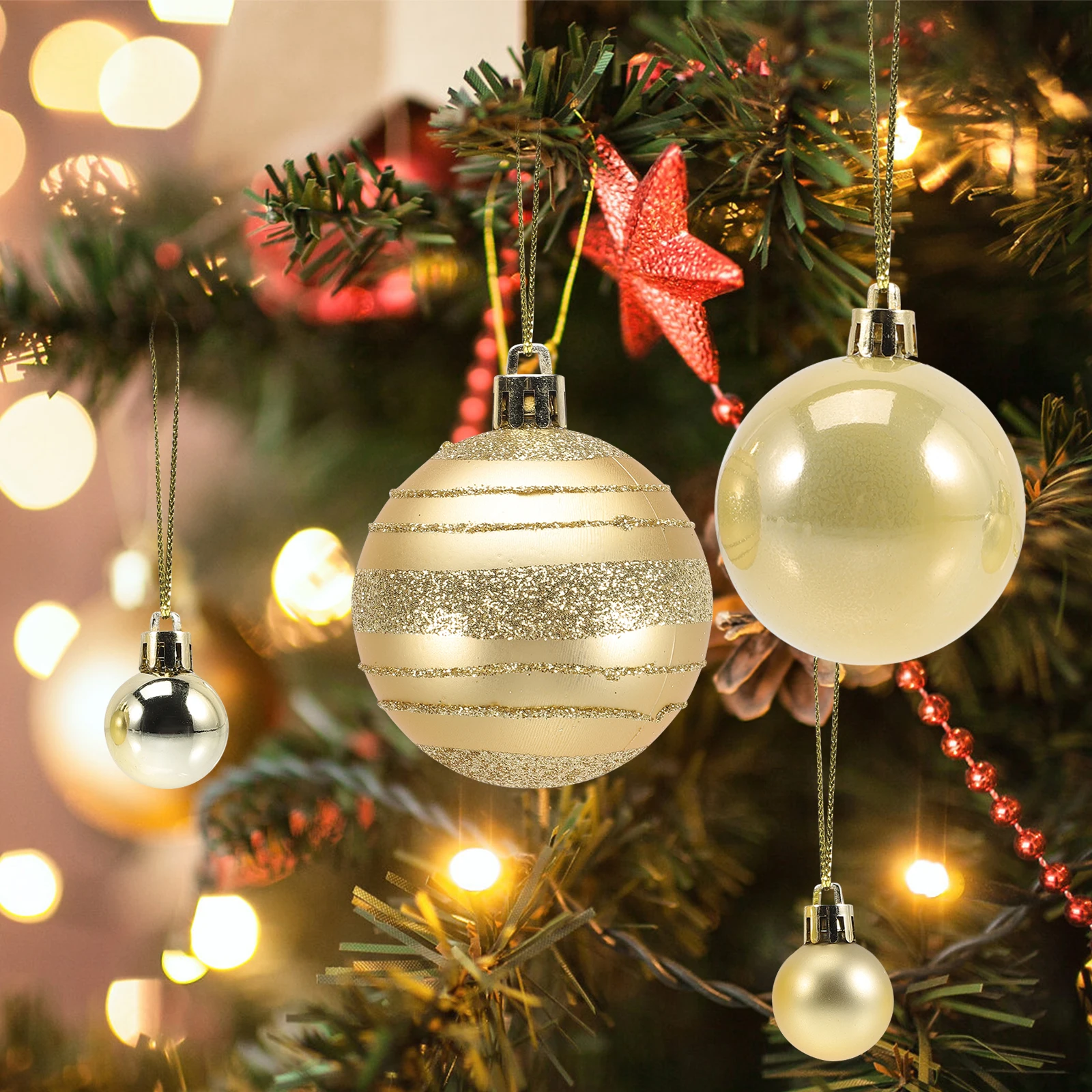

40 Pcs Christmas Ornament Ball Charm Mini Ornaments Round Colorful Decor Multicolored Golden Tree Decorations
