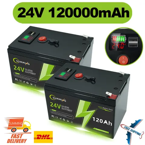 Batería recargable de litio 24V 120Ah LiFePO4 profunda 4000+ ciclos para iluminación, ruedas eléctricas, energía Solar/viento, UPS pequeño
