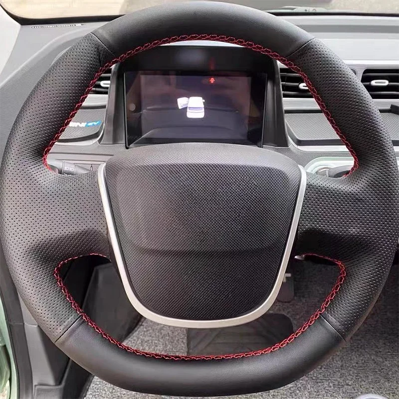 

DIY Black Faux Microfibre Leather Car Steering Wheel Cover For Wuling Hongguang Mini EV S3 PLUS Ari Bruni Car Accessories