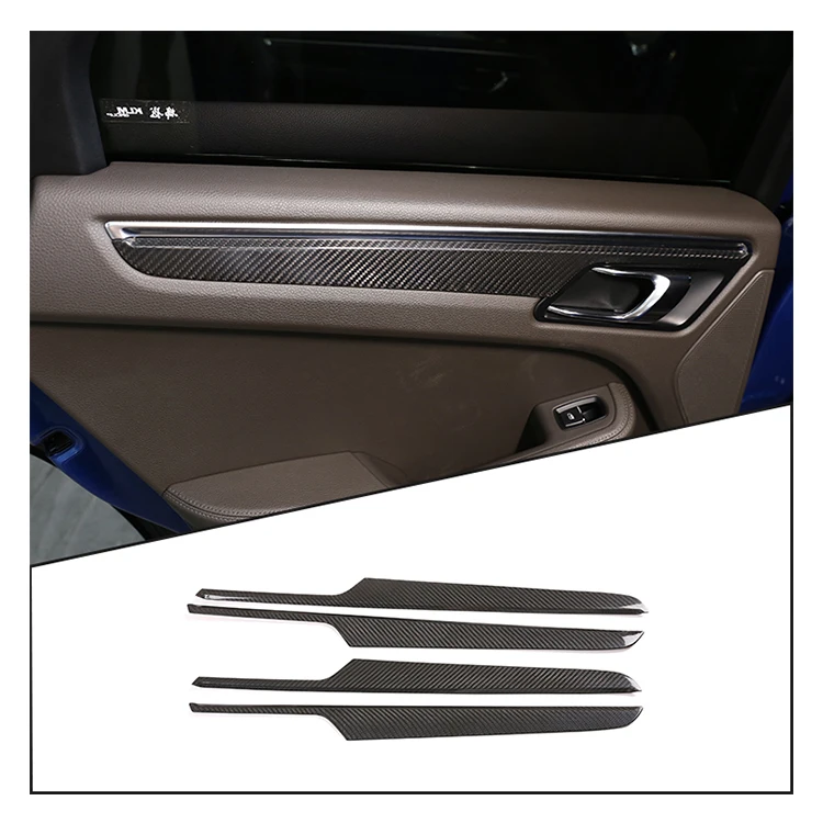For Porsche Macan 2014-2024 Car Inner Decorative Cover Protection Interior Accessories Real Carbon Fiber Door Handle Panel