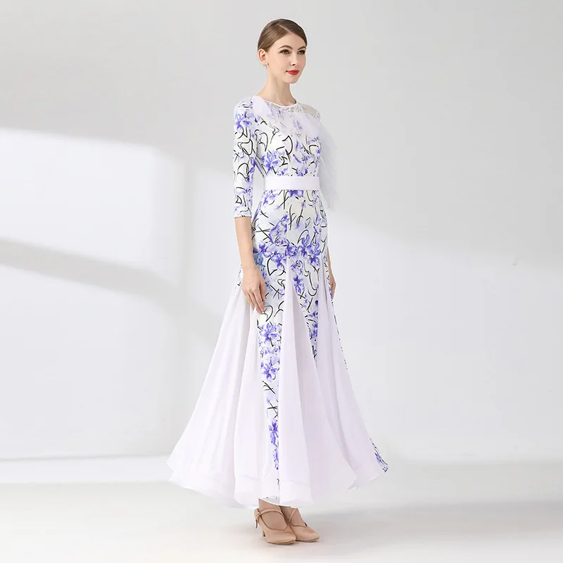 Aangepaste bloemen moderne dans rok jurk nationale standaard dans kostuum oefenjurk ballroom danswedstrijd jurken