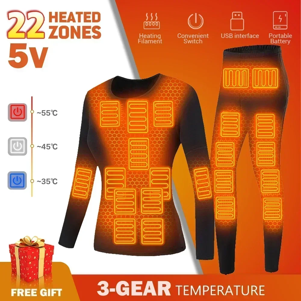 Jaqueta aquecida térmica e roupa interior para mulheres e homens, USB Electric Heating Vest, Terno de esqui, Calças Moto, Outono e Inverno