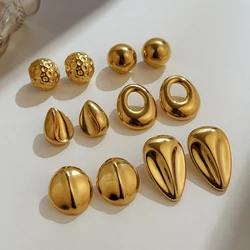 Punk Vintage Round Tear Drops Earring Gold Plated Stainless Steel Glossy Texture Hollow Lava Ball Earrings for Women Girls Gift