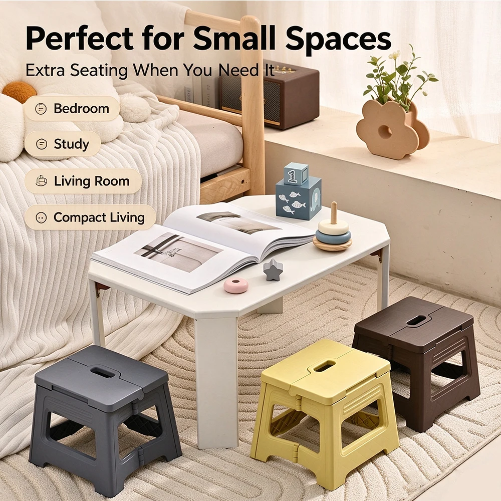 Multi-color Foldable Plastic Stool, Portable Collapsible Seat with Carry Handle, Fold Up Stool for Camping Travel Bedroom Living