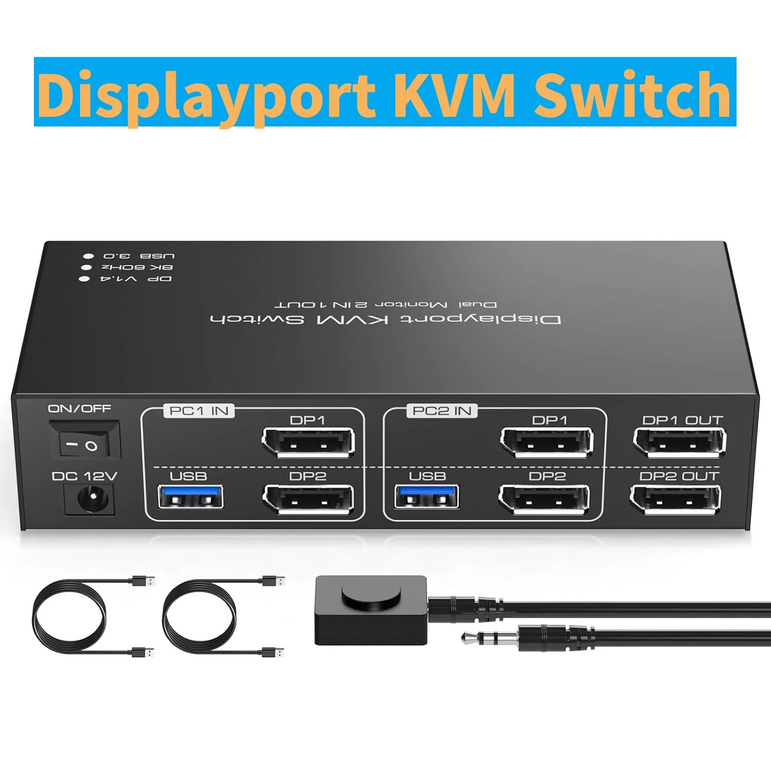 Displayport KVM Switch Dual Monitor 8K@60Hz/4K@120Hz USB 3.0 DP 1.4 KVM Switch for 2 Computers Share 2 Monitors and 4 USB Device