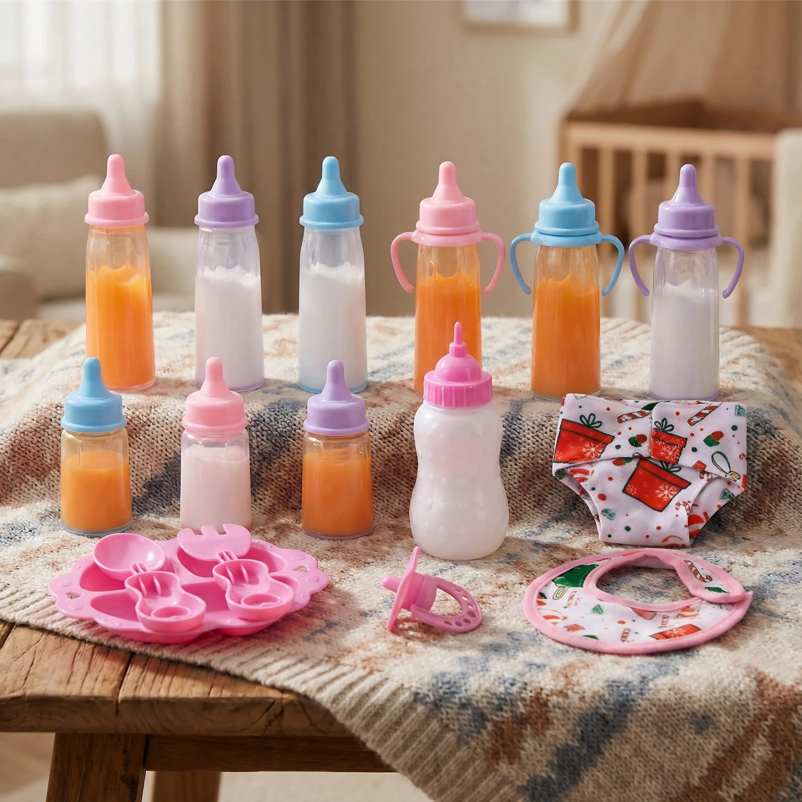 Adequado para acessórios de boneca de 30cm, acessórios de boneca reborn, mamadeiras simuladas, copos, brincar com brinquedos, presentes infantis