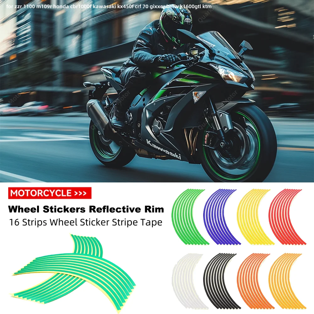 16 Strips Wheel Sticker Stripe Tape Bike Motorcycle 17 18 inch for zzr 1100 m109r honda cbr1000f kawasaki kx450f crf 70 gixxer