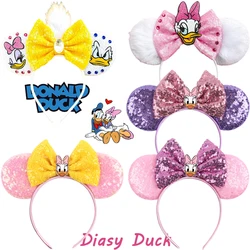 Cute Disney Daisy Duck Hairband Girl Sequins Bow Hair Accessories Women Cartoon Donald Ears Headband For Kids Cosplay Party Gift