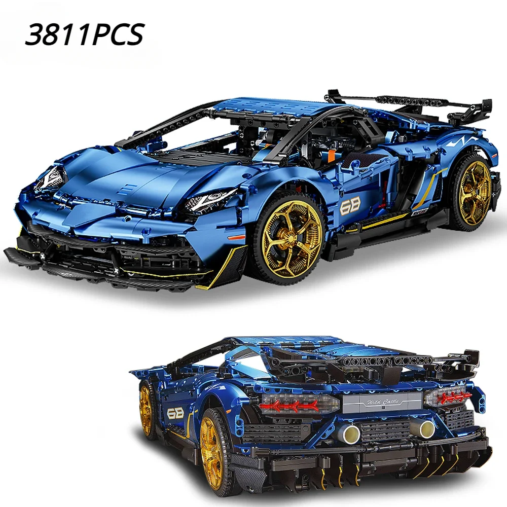 New Technical 1:8 Lambo SVJ 63 Hyper Sport Car Building Blocks Blue Electroplated Blue Bricks Toys For Kids Boy Christmas Gifts